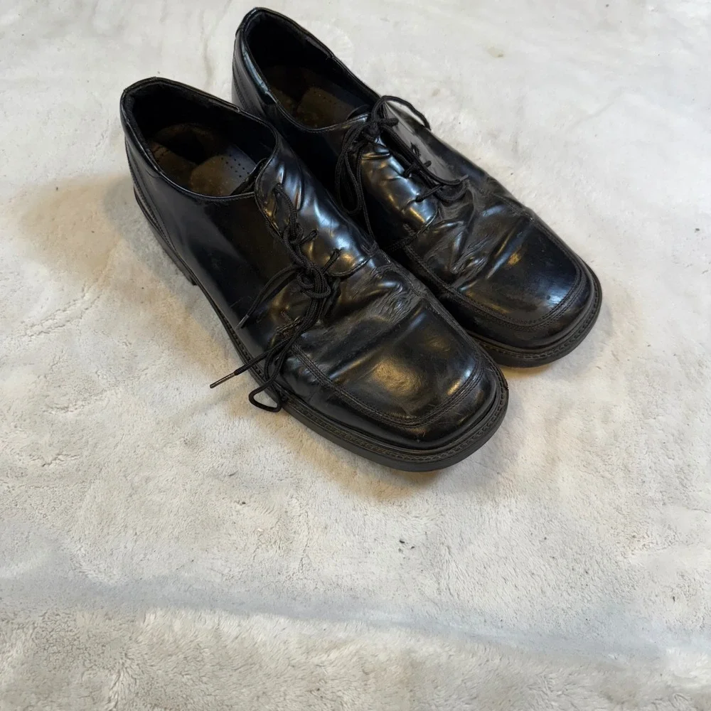 Bostonian Strada Mens 11 M Black Leather Square Toe Dress Shoes Made in Italy